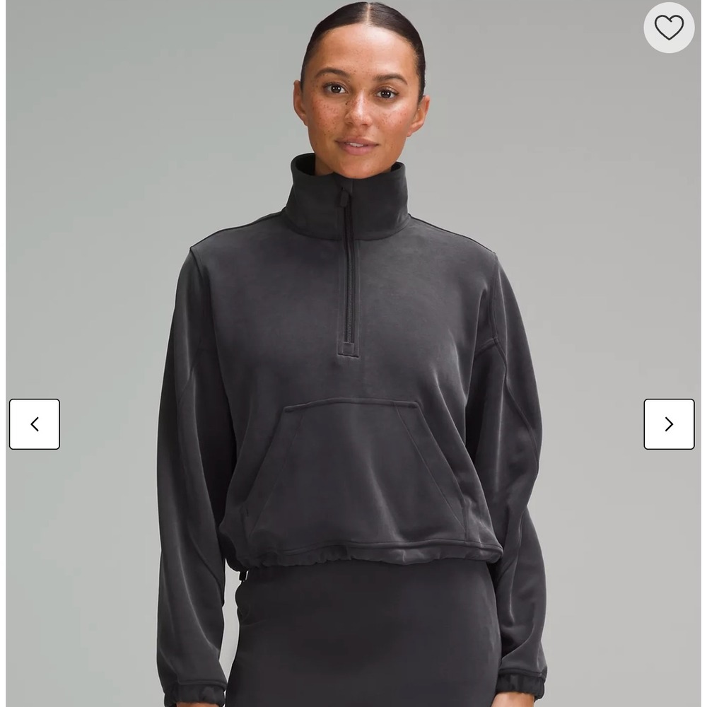 Lululemon Brushed Softstreme 1/2 Zip Pullover Cropped Sweatshirt 6 Dark Charcoal